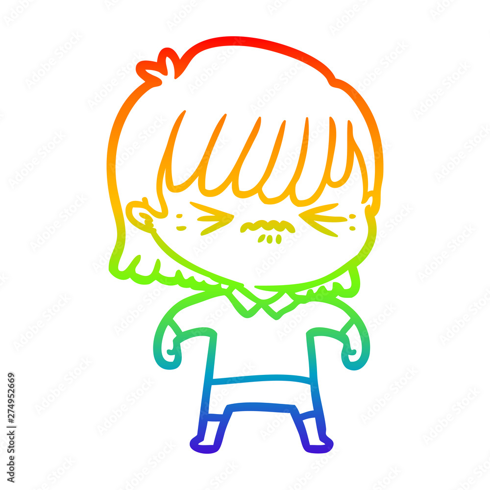 rainbow gradient line drawing annoyed cartoon girl rainbow gradient line drawing annoyed cartoon girl