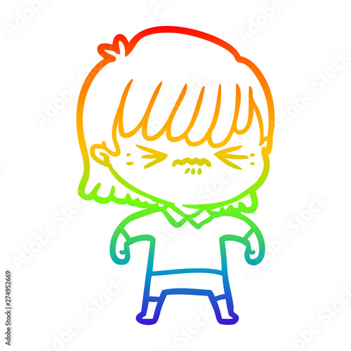 rainbow gradient line drawing annoyed cartoon girl