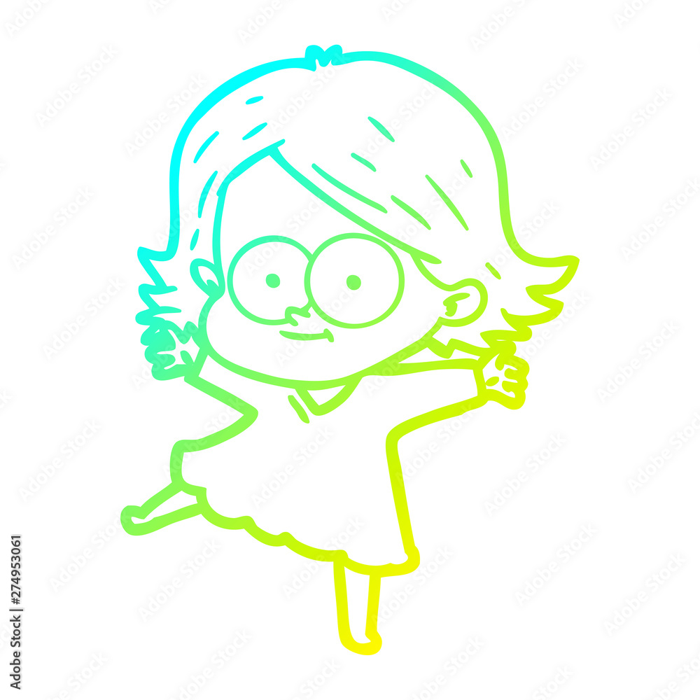 cold gradient line drawing happy cartoon girl cold gradient line drawing happy cartoon girl