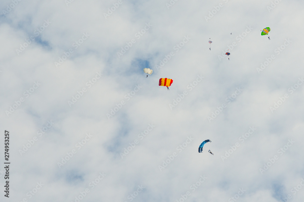 Skydivers in the sky