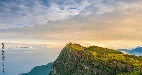 Mountains and seas of clouds at dusk, Emei Mountain, Sichuan Province, China photo