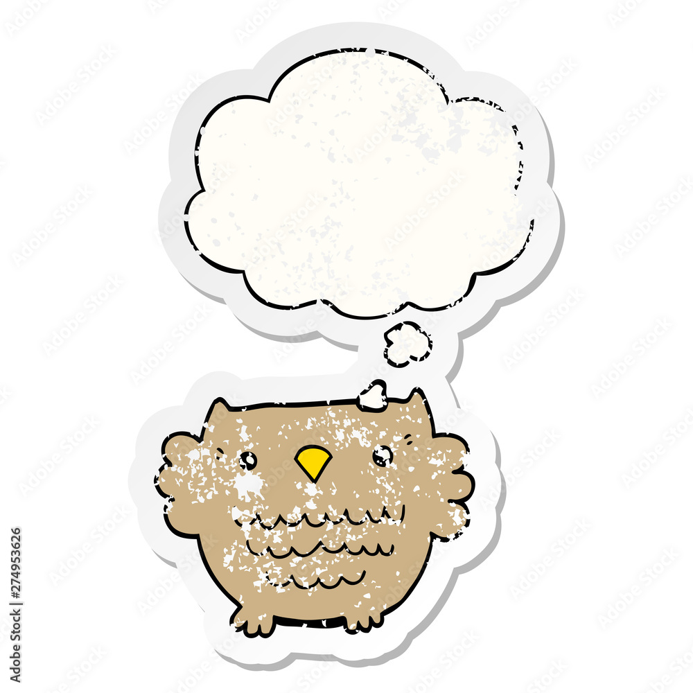 cartoon owl and thought bubble as a distressed worn sticker cartoon owl and thought bubble as a distressed worn sticker