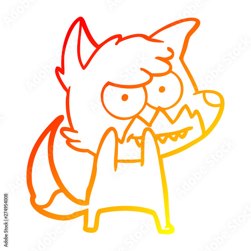 warm gradient line drawing cartoon grinning fox