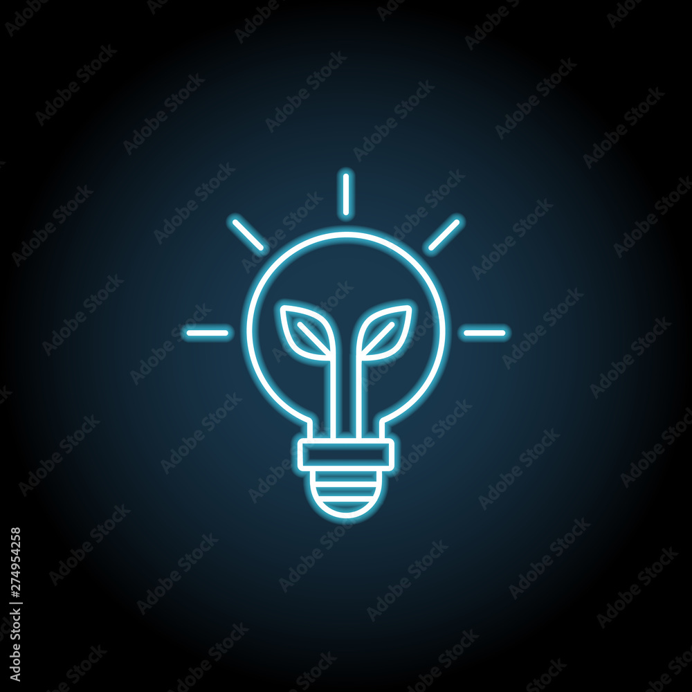 Light bulb with a plant inside neon icon. Simple thin line, outline vector of Sustainable Energy icons for UI and UX, website or mobile application Light bulb with a plant inside neon icon. Simple thin line, outline vector of Sustainable Energy icons for UI and UX, website or mobile application