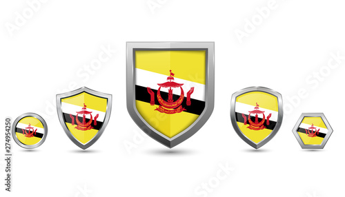 Free Download set of brunei darussalam country flag with metal shape shield badge - GFXLoad