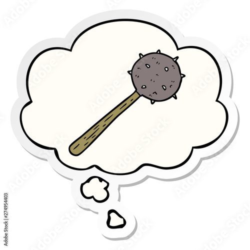 cartoon mace and thought bubble as a printed sticker