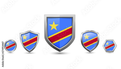 Free Download set of Congo democratic republic country flag with metal shape shield badge - GFXLoad