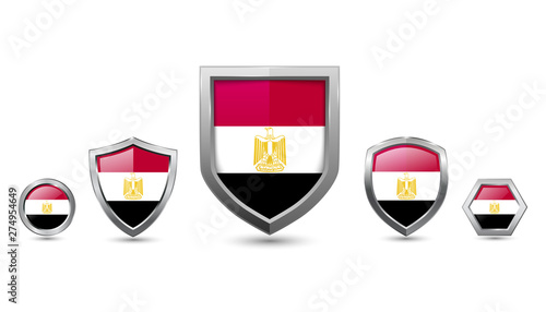 Free Download set of Egypt country flag with metal shape shield badge - GFXLoad