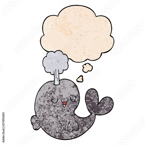 cartoon whale and thought bubble in grunge texture pattern style