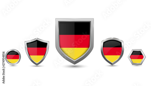 Set of Germany country flag with metal shape shield
