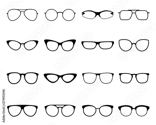 Glasses icon set, eyeglasses optical fashion vision