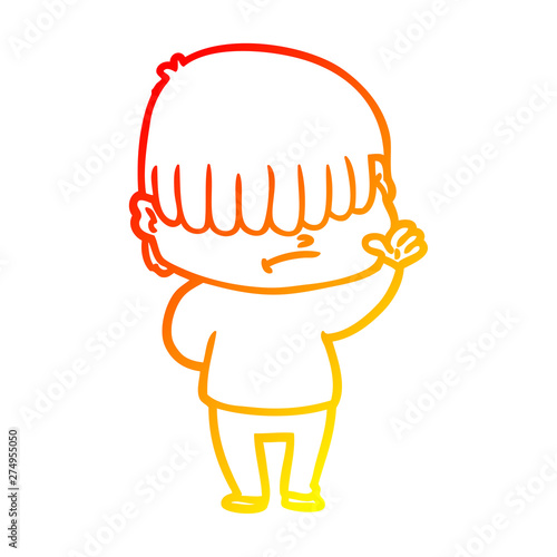 warm gradient line drawing cartoon boy with untidy hair
