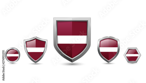 Set of latvia country flag with metal shape shield badge Free Download Set of latvia country flag with metal shape shield badge - GFXLoad