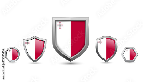 Free Download Set of malta country flag with metal shape shield badge - GFXLoad
