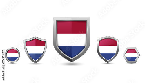 Free Download Set of Netherlands country flag with metal shape shield badge - GFXLoad