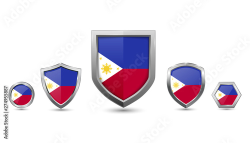 Set of philippines country flag with metal shape shield badge Free Download Set of philippines country flag with metal shape shield badge - GFXLoad