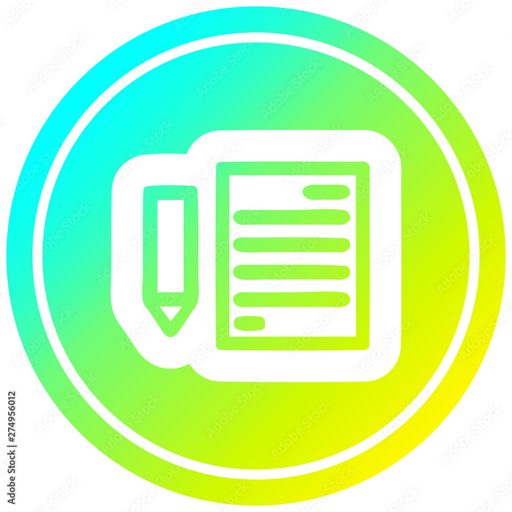 document and pencil circular in cold gradient spectrum document and pencil circular in cold gradient spectrum