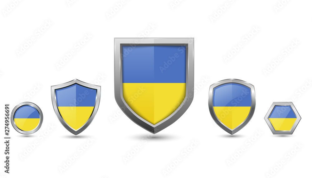 Fototapeta premium Set of ukraine country flag with shape shield