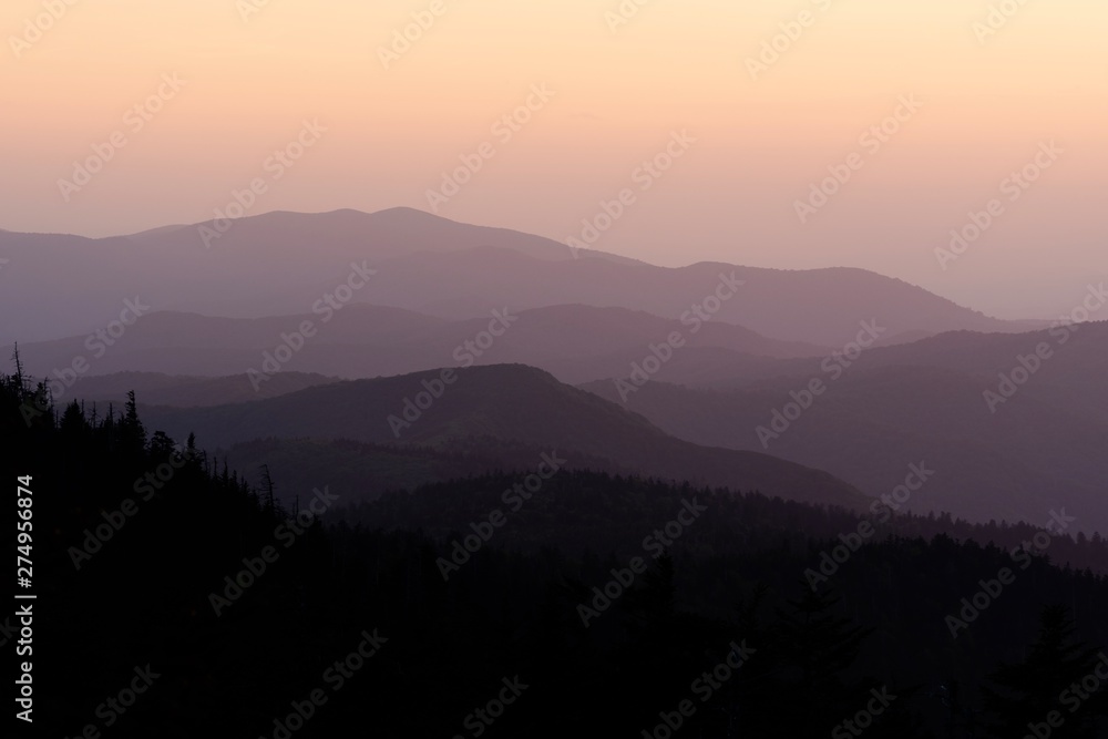 Misty Sunset in Smoky Mountains