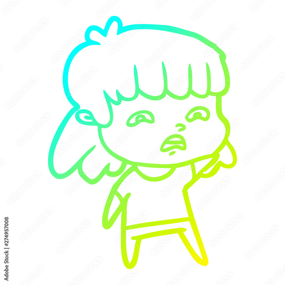 cold gradient line drawing cartoon worried woman cold gradient line drawing cartoon worried woman