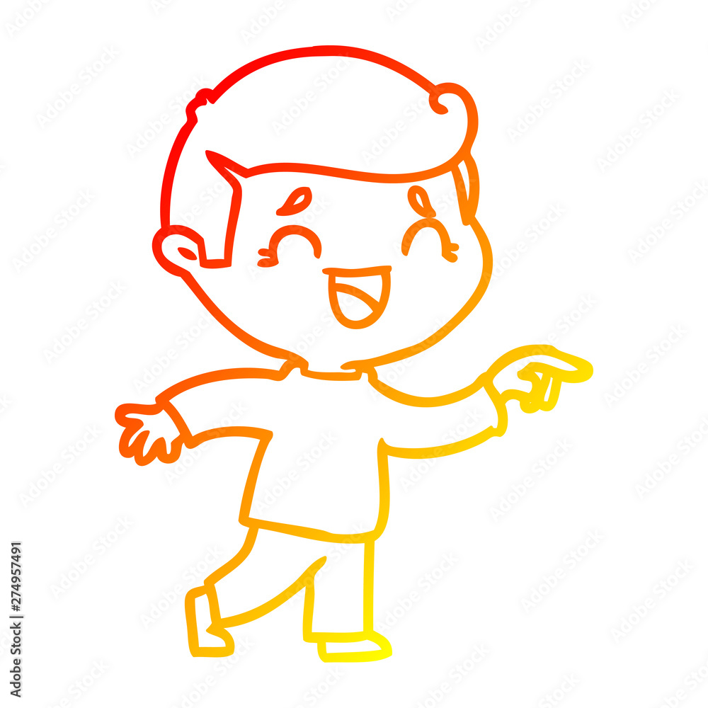 warm gradient line drawing cartoon laughing man pointing