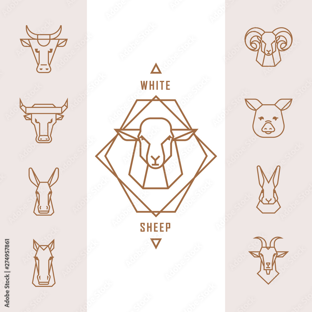 Big farm animals illustrations vector set of 9 illustration. Stock ...