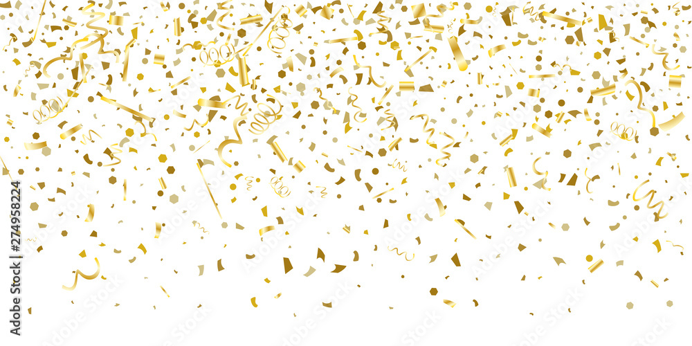 Golden glitter confetti on a white background.