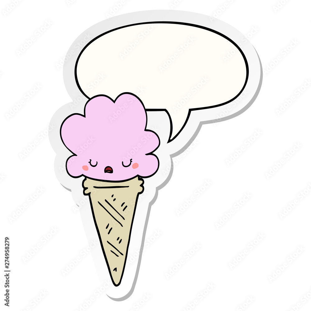 cartoon ice cream and face and speech bubble sticker cartoon ice cream and face and speech bubble sticker
