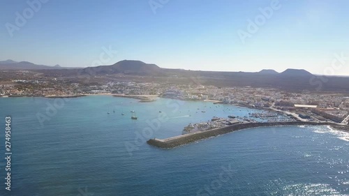 aerial view of corralejo's harbor