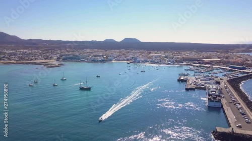 aerial view of corralejo's harbor