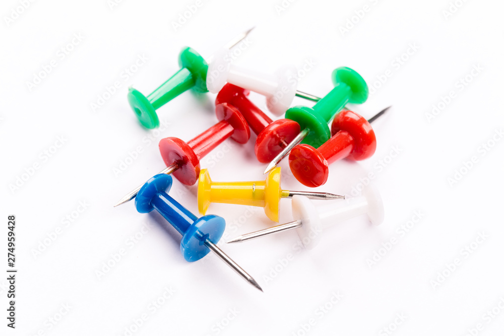 set of colorful push pins isolated on white background. set of colorful push pins isolated on white background.