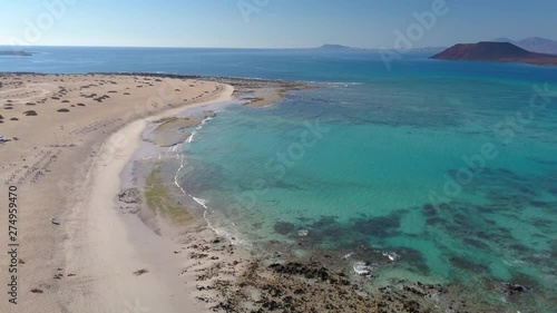 aerial view of the east coast of fuerteventura and the lobos island