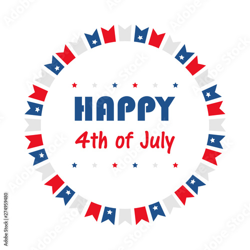 4th of july, independence day in the USA vector illustration, garlands and stars round frame.