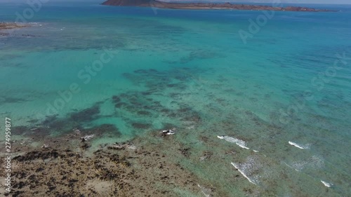 aerial view of the east coast of fuerteventura and the lobos island