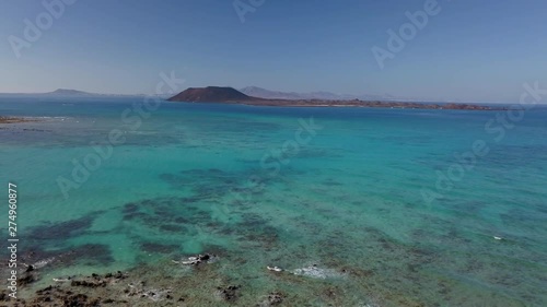 aerial view of the east coast of fuerteventura and the lobos island