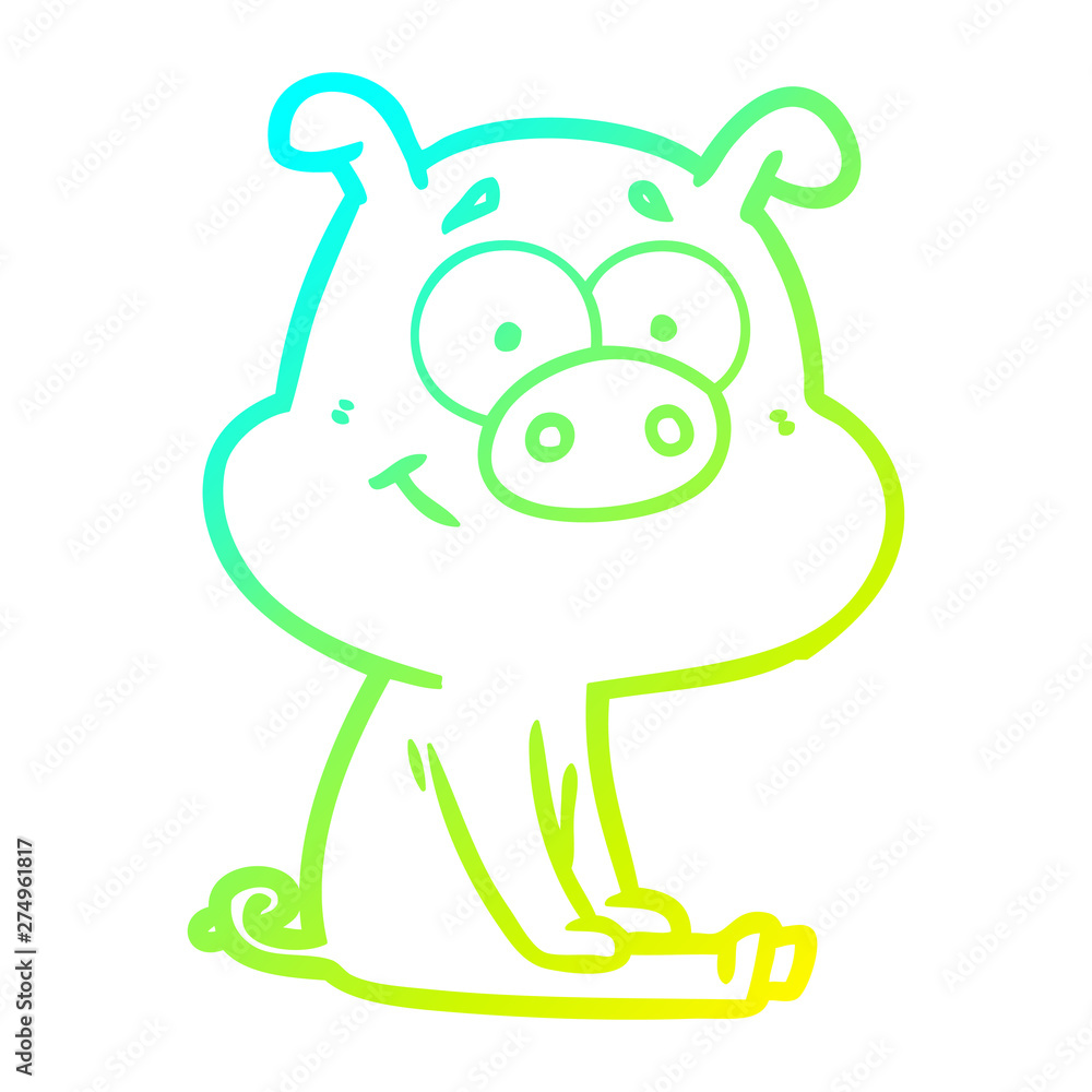 cold gradient line drawing happy cartoon pig sitting cold gradient line drawing happy cartoon pig sitting