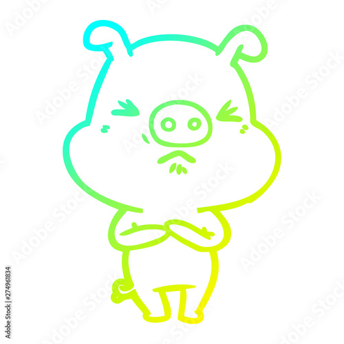 cold gradient line drawing cartoon angry pig