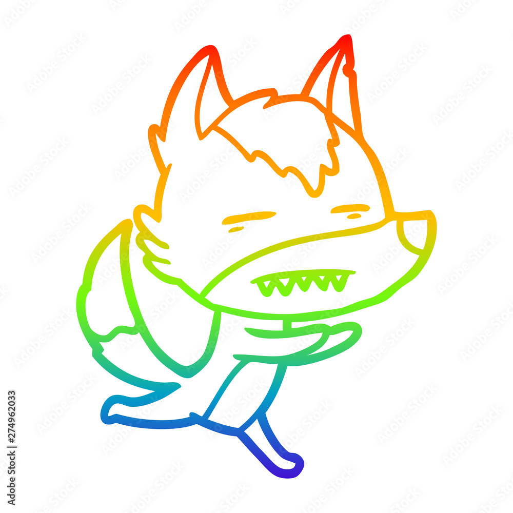rainbow gradient line drawing cartoon wolf showing teeth rainbow gradient line drawing cartoon wolf showing teeth