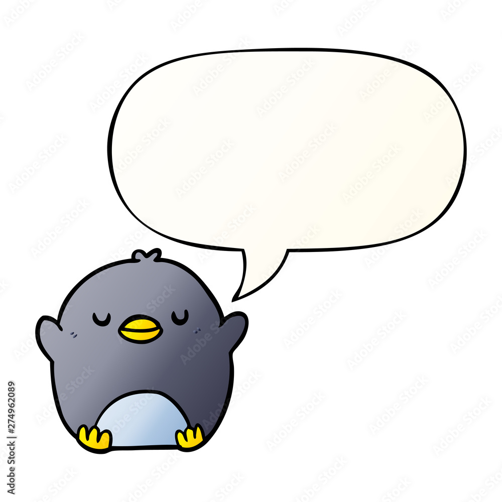 cute cartoon penguin and speech bubble in smooth gradient style cute cartoon penguin and speech bubble in smooth gradient style