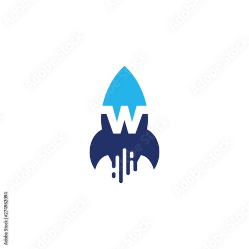 w letter rocket launch logo vector icon illustration