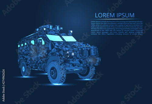 Abstract image of armored vehicles, military equipment, tank. Polygonal image in the form of lines, shapes. Camouflage, protective color.