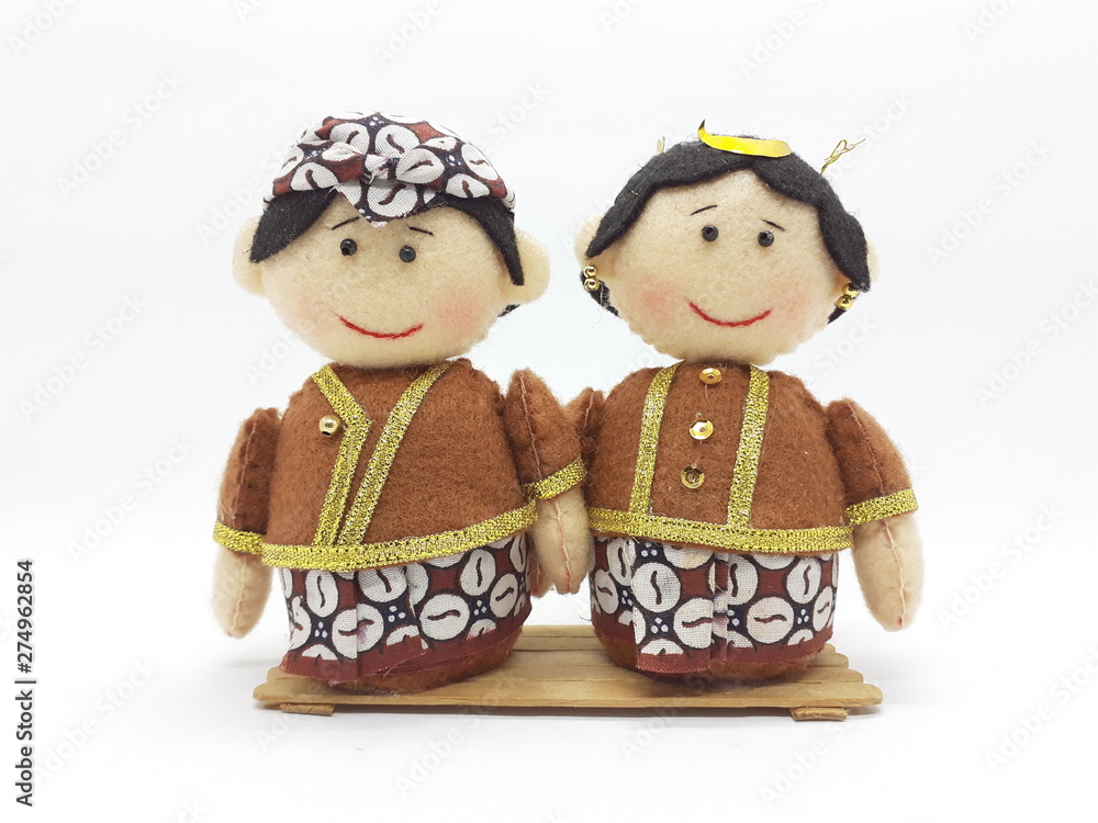 Cute Traditional Statue Model for Marry Couple Symbol and Invitation in White Isolated Background