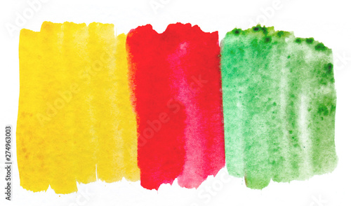 watercolor of yellow, red and green