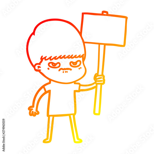 warm gradient line drawing angry cartoon boy protesting