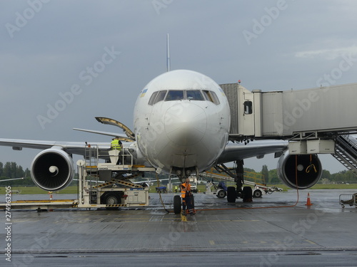 Preparation of the aircraft before departure, close-up.