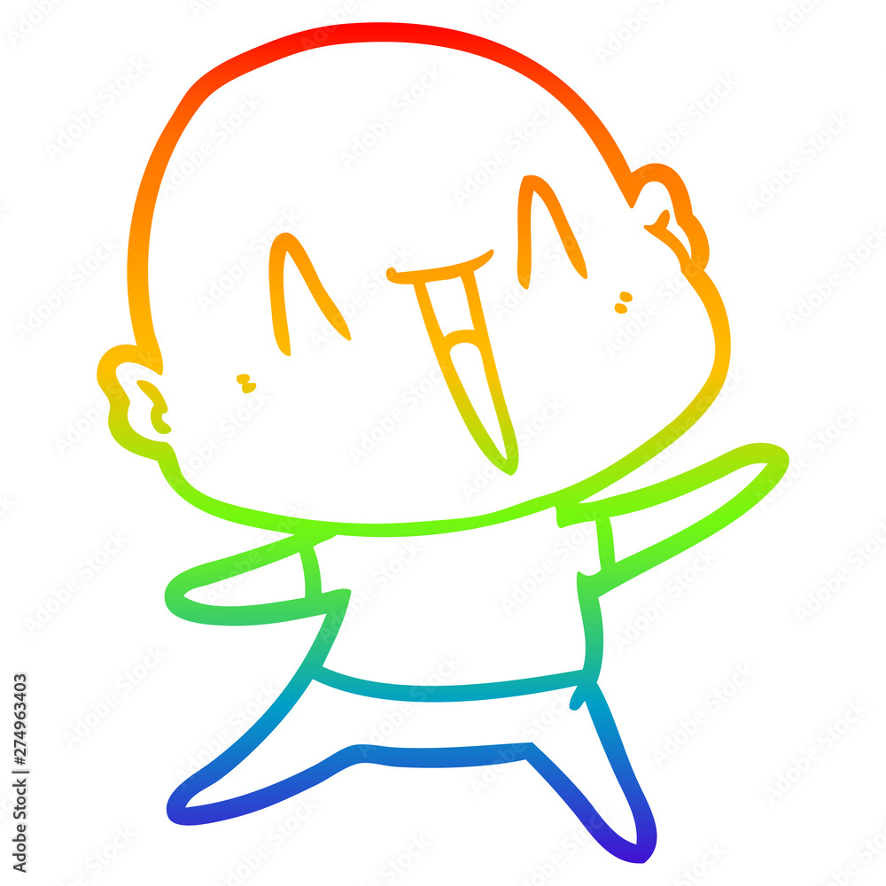 rainbow gradient line drawing happy cartoon bald man