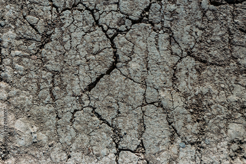 Close-up shot of very dry ground with big cracks in lack of rain and water – Rough terrain with a harsh detailed surface – Natural background of earth with rocky texture