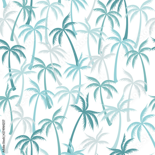 Fototapeta Naklejka Na Ścianę i Meble -  Coconut palm tree pattern textile seamless tropical forest background. Fashionable vector fabric repeating pattern. Simple tropical plants, coconut trees, beach palms textile background design.
