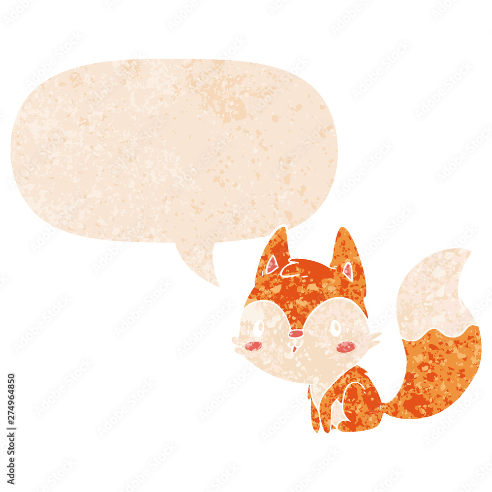cartoon fox and speech bubble in retro textured style cartoon fox and speech bubble in retro textured style