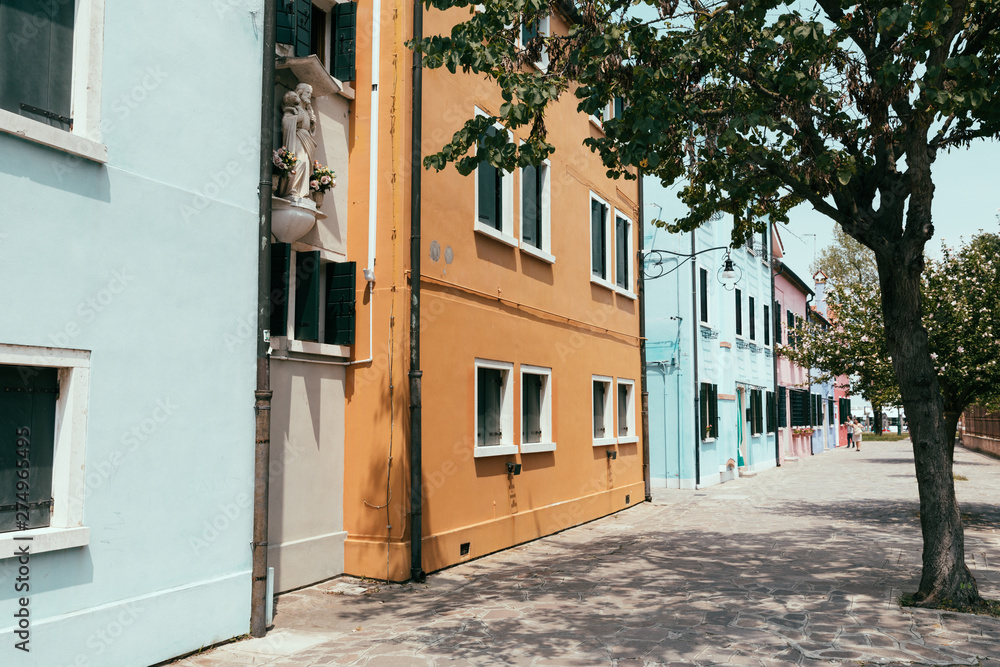 Panoramic view of brightly coloured homes of Burano Panoramic view of brightly coloured homes of Burano